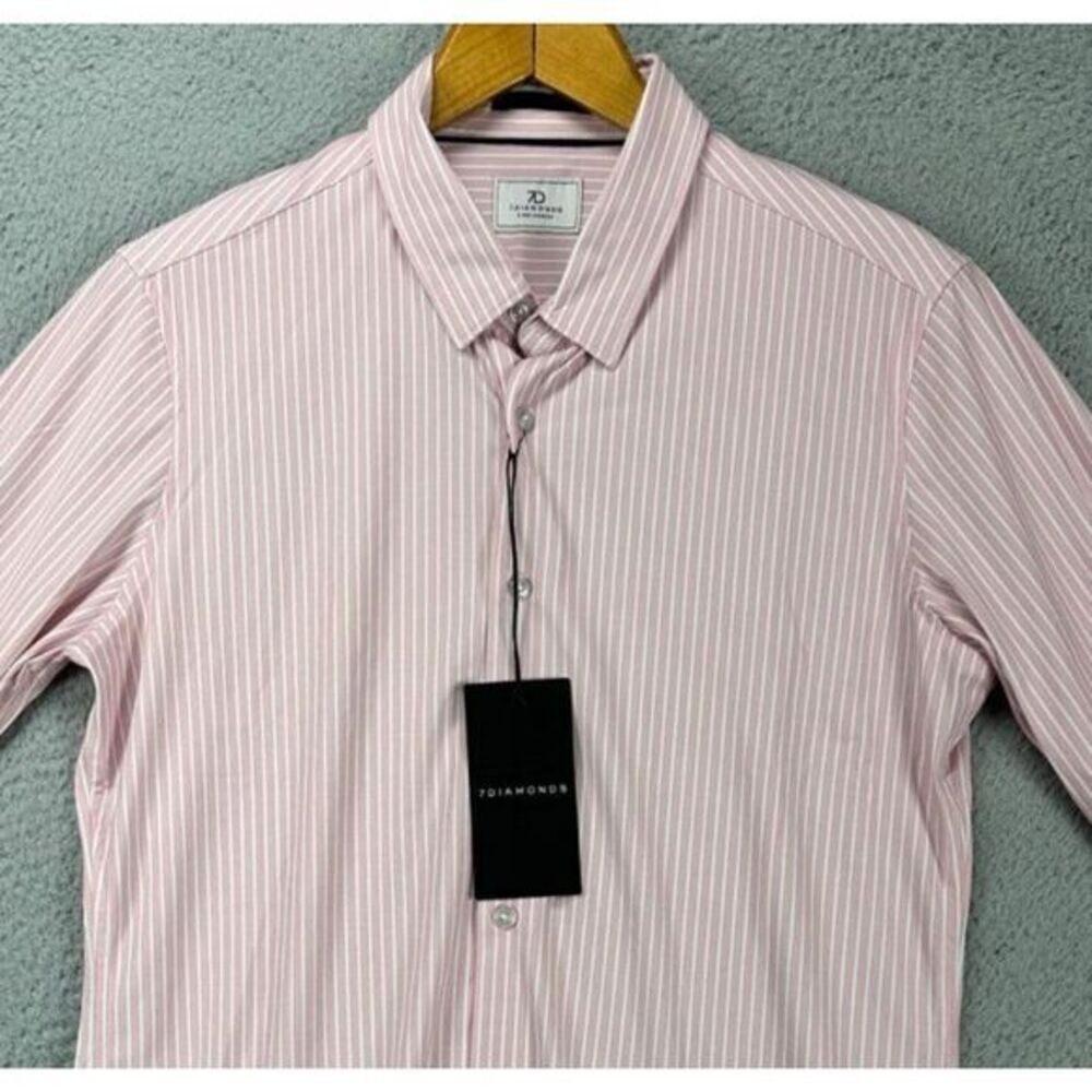 7 Diamonds 7D Shirt Mens Small Camden Pink Stripes Button Down 4 Way Stretch NEW